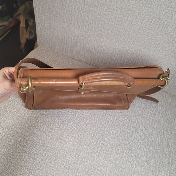 Vintage Coach Tan Leather Briefcase Laptop Messenger Bag Brown Tote - Picture 3 of 12